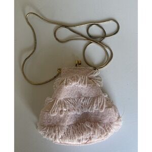 Vintage 80's La Regale Pink Beaded Sequined Evening Purse Bag Gold Chain